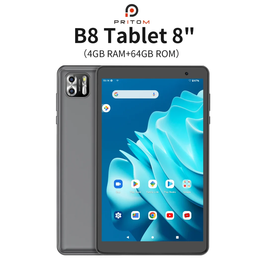🔥 PRITOM 8 Android 13 Tablet 8GB RAM + 64GB (1TB Expandable) HD IPS Screen, 5000mAh Battery, Dual Cameras & Mechanical Case