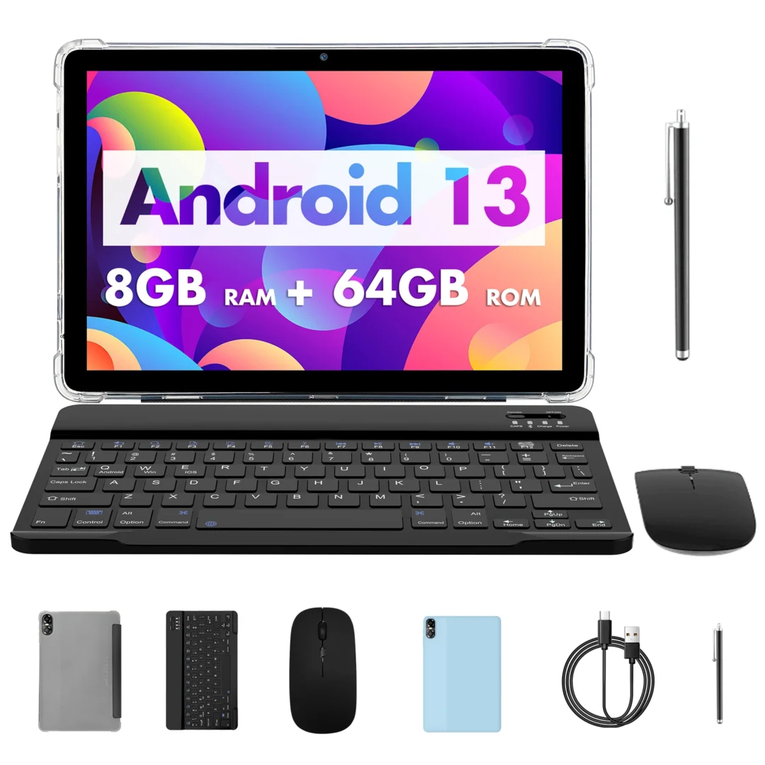 🚀 PRITOM TOUCH 10 Plus 10" Android 13 Tablet | 8GB RAM + 64GB + 1TB Expandable | WiFi 6, Dual Speakers, BT5.0 | Includes Keyboard, Mouse & Pen